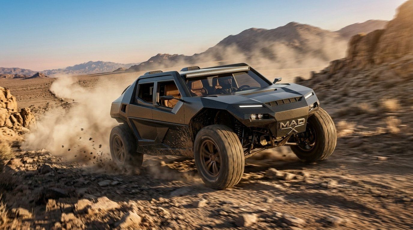 MAD X powering through desert terrain at speed