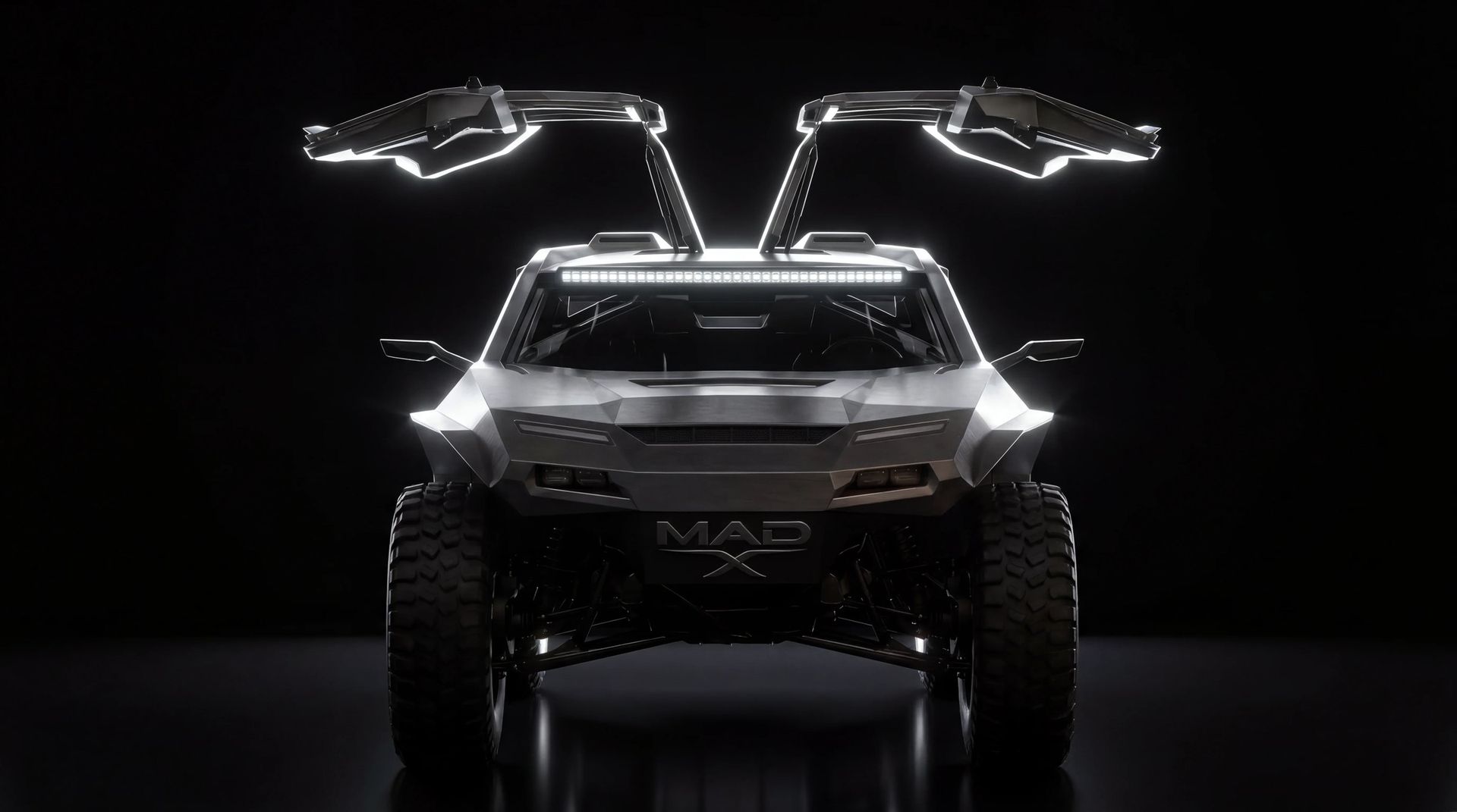 MAD X with Gullwing doors raised, front view