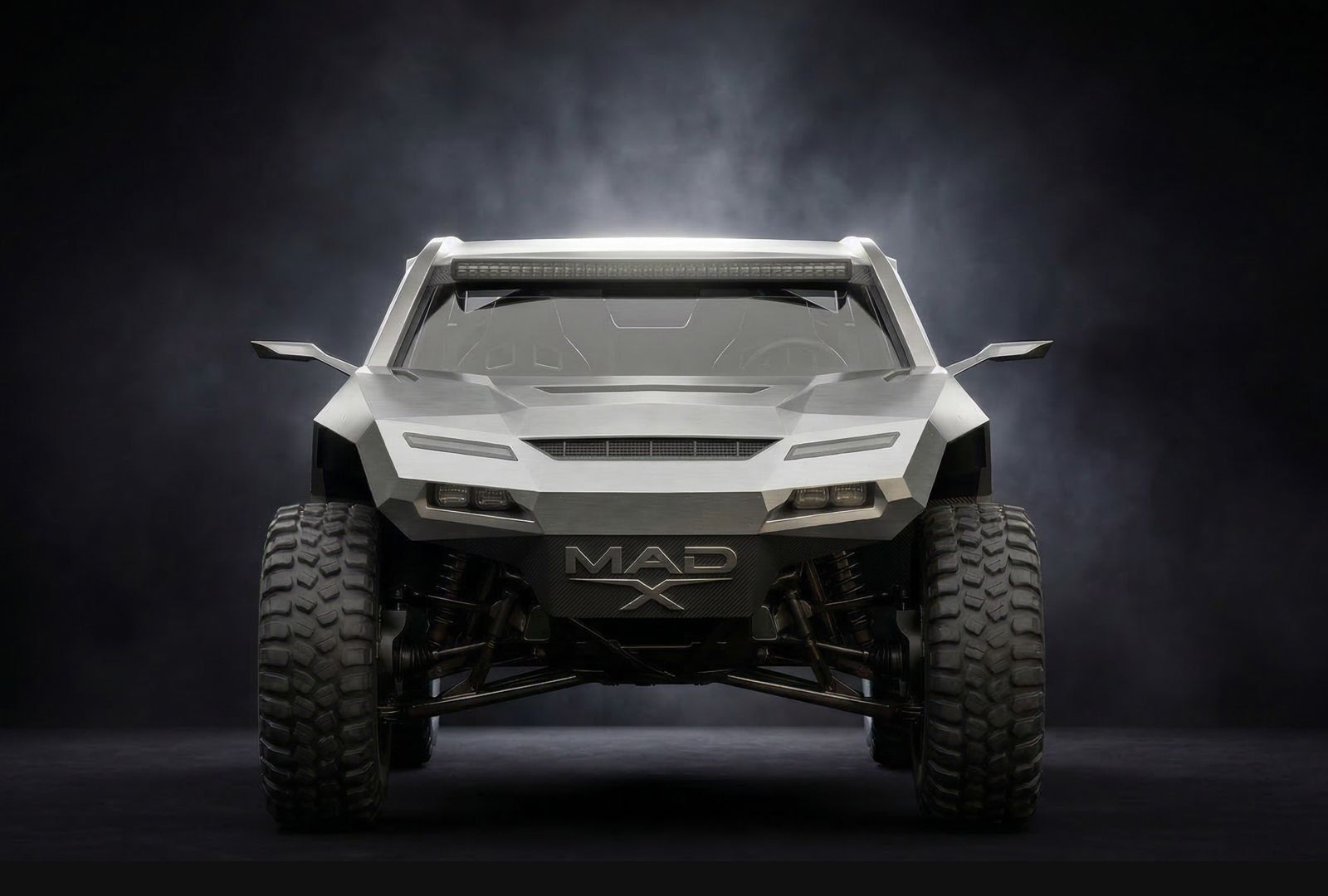 MAD X exposed suspension and active shock system, front view