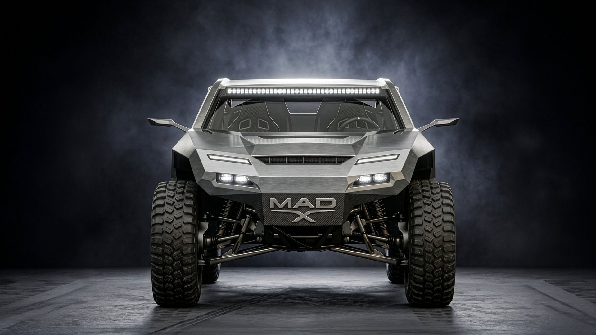 MAD X hyper-SUV front view under dramatic studio light